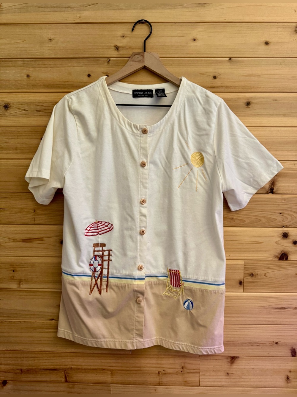 Vintage Medium Oversized Novelty Beach Lifeguard Summer Themed Embroidered Shirt